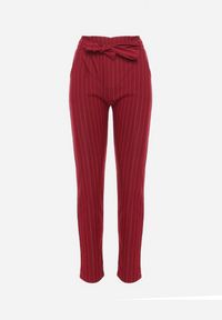 Born2be - Bordowe Długie Spodnie z Gumką w Talii i Materiałowym Paskiem Xanneli. Kolor: czerwony. Materiał: materiał. Długość: długie. Styl: elegancki