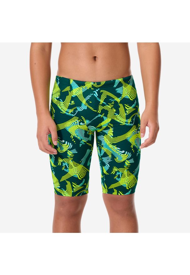 Decathlon - Spodenki pływackie Jammer dla dzieci Nabaiji Fiti Vib. Kolor: żółty, niebieski, zielony, wielokolorowy. Materiał: poliester, materiał. Długość: długie