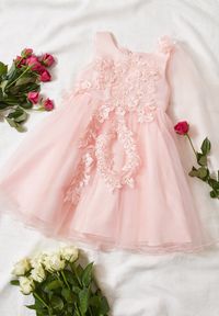Born2be - Różowa Balowa Sukienka Ozdobiona Różami Perełkami i Tiulem Namiko. Kolor: różowy. Materiał: tiul. Długość rękawa: bez rękawów. Wzór: aplikacja #1