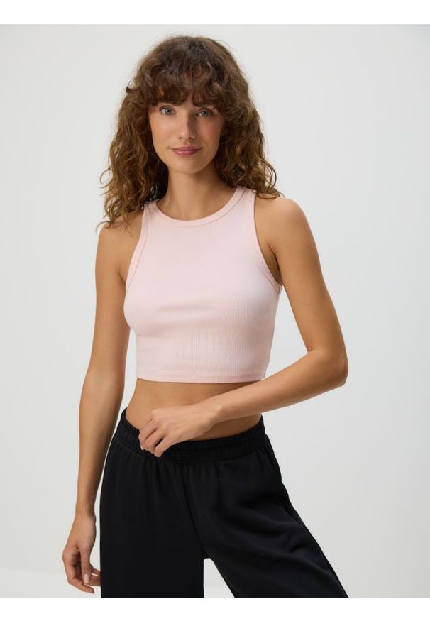 Reserved - Bawełniany top - pastelowy róż. Kolor: różowy. Materiał: bawełna