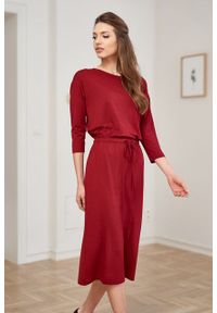 Marie Zélie - Sukienka Elwina czerwień wina. Okazja: na co dzień. Kolor: czerwony. Materiał: wiskoza, dzianina, materiał, elastan, tkanina, guma. Długość rękawa: krótki rękaw. Typ sukienki: proste. Styl: casual #3