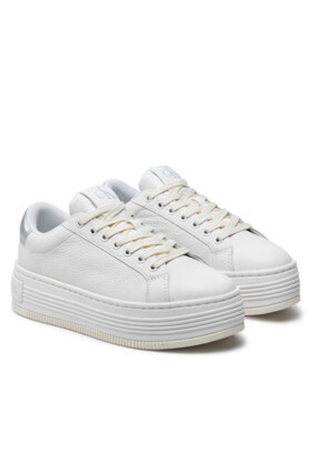 Calvin Klein Jeans Sneakersy Bold Flatf Low Mix Ohb YW0YW01632 Biały. Kolor: biały. Materiał: skóra