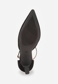 Renee - Czarne Czółenka Vices z Ekozamszu na Klepsydrowym Obcasie Ezrival. Okazja: na co dzień. Nosek buta: szpiczasty. Zapięcie: pasek. Kolor: czarny. Materiał: zamsz, jeans, materiał. Obcas: na obcasie. Styl: casual. Wysokość obcasa: średni #6