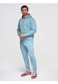 Ombre Clothing - Komplet dresowy męski bluza bawełniana dresowa + spodnie joggery - niebieski V7 - Rozmiar: XXL. Okazja: na co dzień. Kolor: niebieski. Materiał: bawełna, dresówka. Wzór: aplikacja. Styl: casual, klasyczny, sportowy