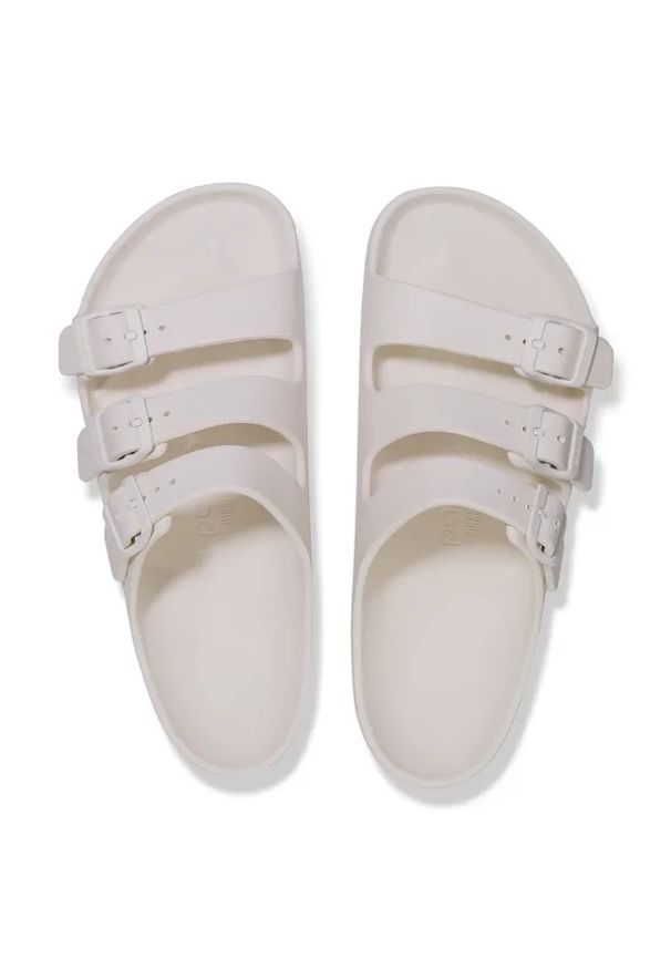 Birkenstock Florida III Flex Platform EVA Eggshell Klapki damskie. Okazja: na spacer, na plażę. Kolor: kremowy. Wzór: paski. Sezon: lato. Obcas: na platformie. Styl: elegancki, wakacyjny, klasyczny