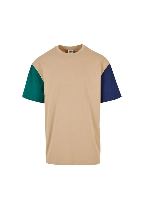 Urban Classics - T-shirt Męski Blok Kolorystyczny Ekologiczny Oversized. Kolor: beżowy. Sport: turystyka piesza
