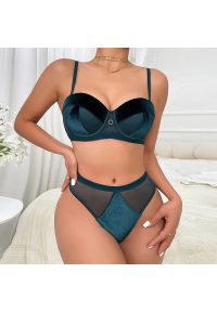 Intica - Komplet bielizny modelujący z biustonoszem i figami Shaniya. Kolor: zielony. Materiał: tkanina. Wzór: aplikacja