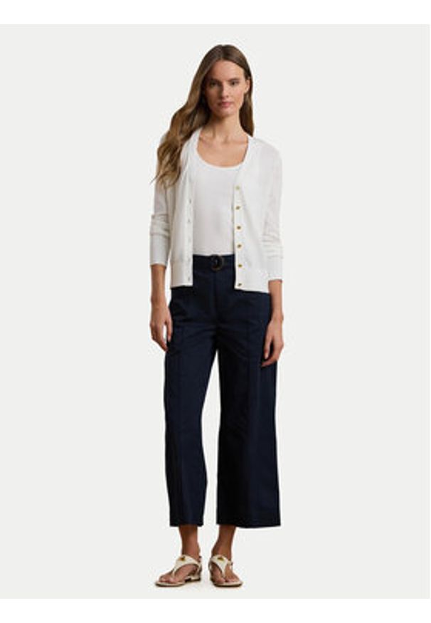 Lauren Ralph Lauren - LAUREN RALPH LAUREN Kardigan 200831710002 Biały Slim Fit. Kolor: biały. Materiał: bawełna