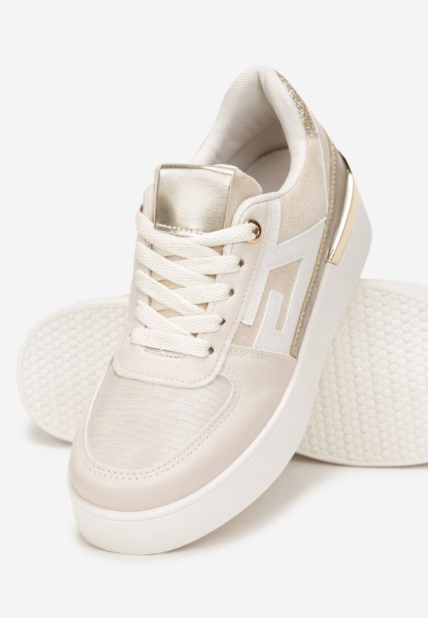 Born2be - Beżowe Sznurowane Sneakersy na Płaskiej Grubej Podeszwie Zantea. Kolor: beżowy. Obcas: na płaskiej podeszwie