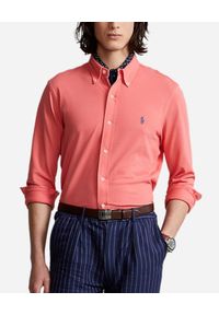 Ralph Lauren - RALPH LAUREN - Różowa koszula z kultowym logo Custom Fit. Typ kołnierza: polo. Kolor: wielokolorowy, fioletowy, różowy. Materiał: bawełna. Długość rękawa: długi rękaw. Długość: długie. Wzór: haft