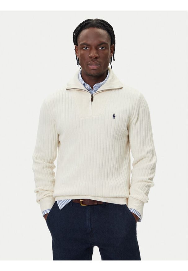 Polo Ralph Lauren Sweter 710974167003 Beżowy Regular Fit. Typ kołnierza: polo. Kolor: beżowy. Materiał: bawełna