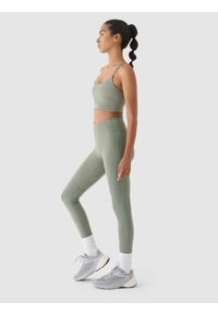 4f - 4F Legginsy treningowe z wysokim stanem damskie - oliwkowe/khaki XL. Stan: podwyższony. Kolor: oliwkowy, brązowy, wielokolorowy. Materiał: syntetyk, materiał, elastan, włókno, dzianina. Wzór: jednolity, gładki, ze splotem. Sport: fitness