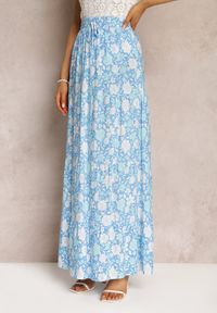 Renee - Niebieska Bawełniana Spódnica Maxi w Kwiaty Eile. Kolor: niebieski. Materiał: bawełna. Wzór: kwiaty #3