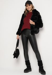 Born2be - Czarne Legginsy z Ekoskóry z Wysokim Stanem i Imitacją Kieszeni Merievia. Okazja: na co dzień. Stan: podwyższony. Kolor: czarny. Sezon: zima. Styl: elegancki, casual, klasyczny #2