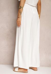Renee - Białe Spodnie High Waist z Szerokimi Nogawkami i Gumką w Pasie Risabessa. Okazja: na co dzień. Stan: podwyższony. Kolor: biały. Styl: elegancki, casual #4