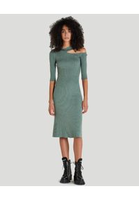 Patrizia Pepe - PATRIZIA PEPE - Zielona sukienka midi. Kolor: zielony. Materiał: tkanina, materiał. Typ sukienki: asymetryczne. Styl: rockowy. Długość: midi #3