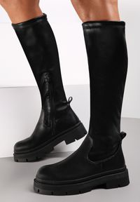 Born2be - Czarne Kozaki Cephes. Wysokość cholewki: przed kolano. Nosek buta: okrągły. Kolor: czarny. Materiał: jeans. Szerokość cholewki: wąska. Wzór: jednolity. Sezon: wiosna, jesień