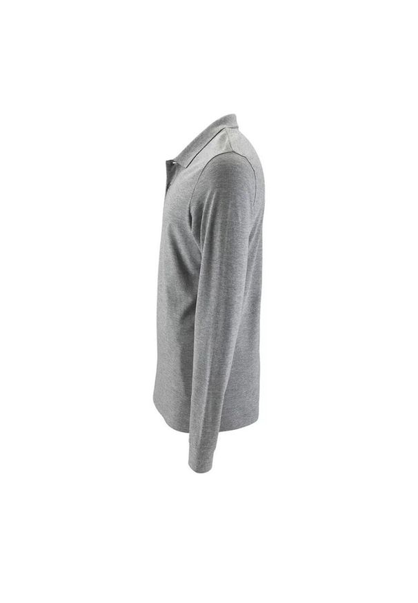 SOL'S - Męska Koszulka Polo Z Długim Rękawem Perfect Melange Pique. Typ kołnierza: polo. Kolor: szary. Długość rękawa: długi rękaw. Długość: długie