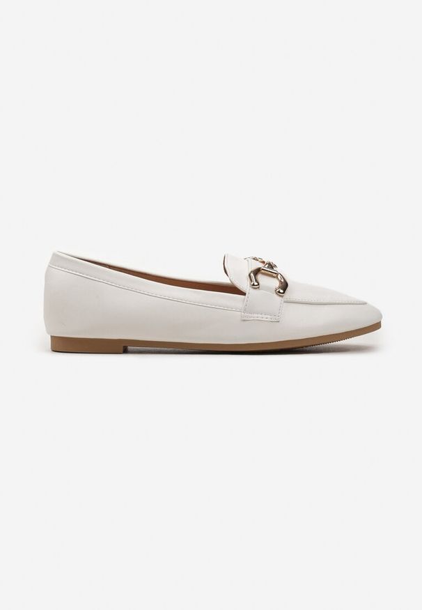 Renee - Białe Eleganckie Mokasyny w Stylu Loafersów z Klamerką Tykonia. Okazja: na spotkanie biznesowe, do pracy. Kolor: biały. Wzór: kwiaty. Sezon: lato, wiosna. Styl: elegancki