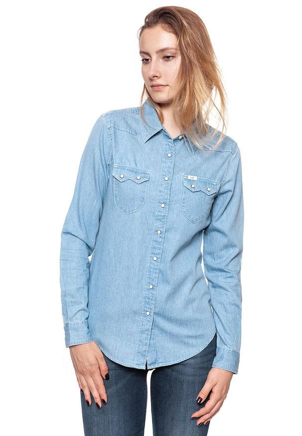 Lee - KOSZULA JEANSOWA DAMSKA LEE REGULAR WESTERN DELFT BLUE L516MHCO. Materiał: jeans. Długość rękawa: długi rękaw. Długość: długie