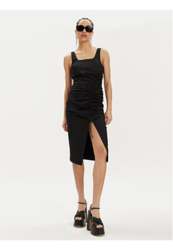Karl Lagerfeld - KARL LAGERFELD Sukienka letnia 241W1303 Czarny Slim Fit. Typ kołnierza: dekolt w karo. Kolor: czarny. Materiał: bawełna. Sezon: lato
