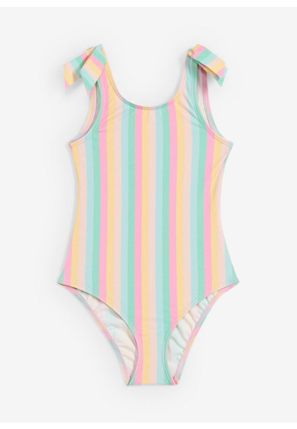 bonprix - Kostium kąpielowy. Kolor: różowy. Wzór: paski