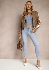 Renee - Jasnoniebieskie Jeansy z Bawełny Skinny High Waist z Postrzępionymi Nogawkami Biliona. Okazja: na co dzień. Stan: podwyższony. Kolor: niebieski. Styl: casual, elegancki