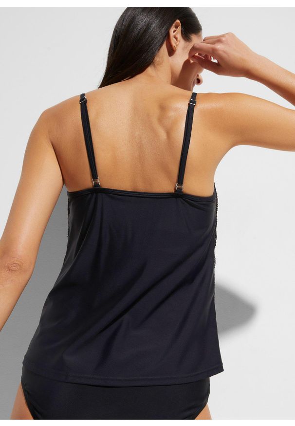 bonprix - Top tankini z koronki. Kolor: czarny. Materiał: koronka. Długość rękawa: na ramiączkach. Wzór: koronka