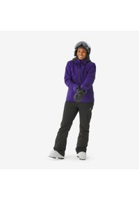 WEDZE - Kurtka narciarska i snowboardowa damska Quechua 500. Kolor: czarny, wielokolorowy, fioletowy. Materiał: włókno, tkanina, skóra, materiał, syntetyk. Sezon: zima. Sport: snowboard, narciarstwo