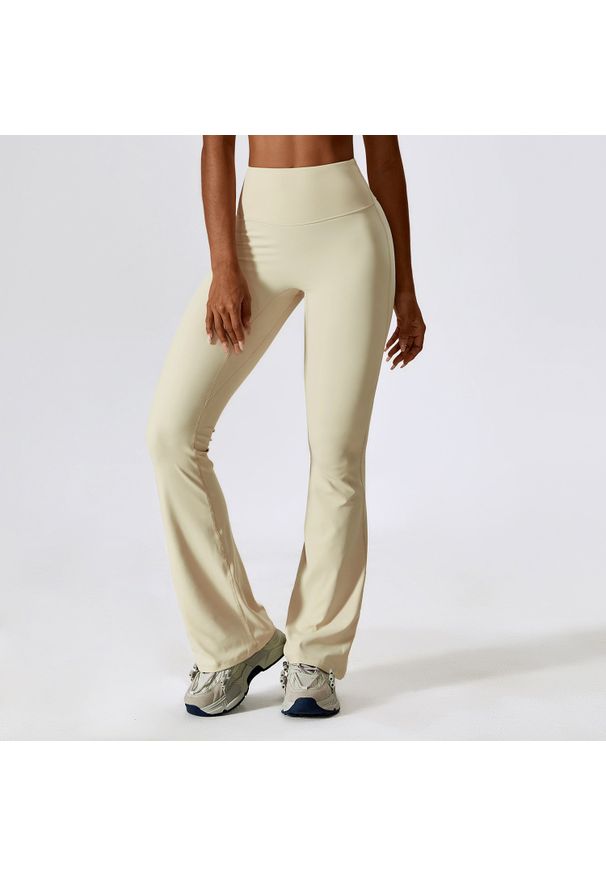 Intica - Spodnie treningowe z elastycznego materiału z wysokim stanem Oksun. Stan: podwyższony. Kolor: beżowy. Materiał: materiał. Sport: fitness