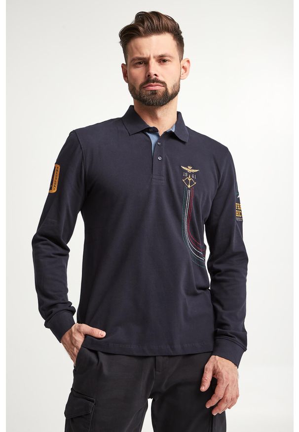 Aeronautica Militare - Longsleeve Polo męski AERONAUTICA MILITARE. Typ kołnierza: polo. Długość rękawa: długi rękaw