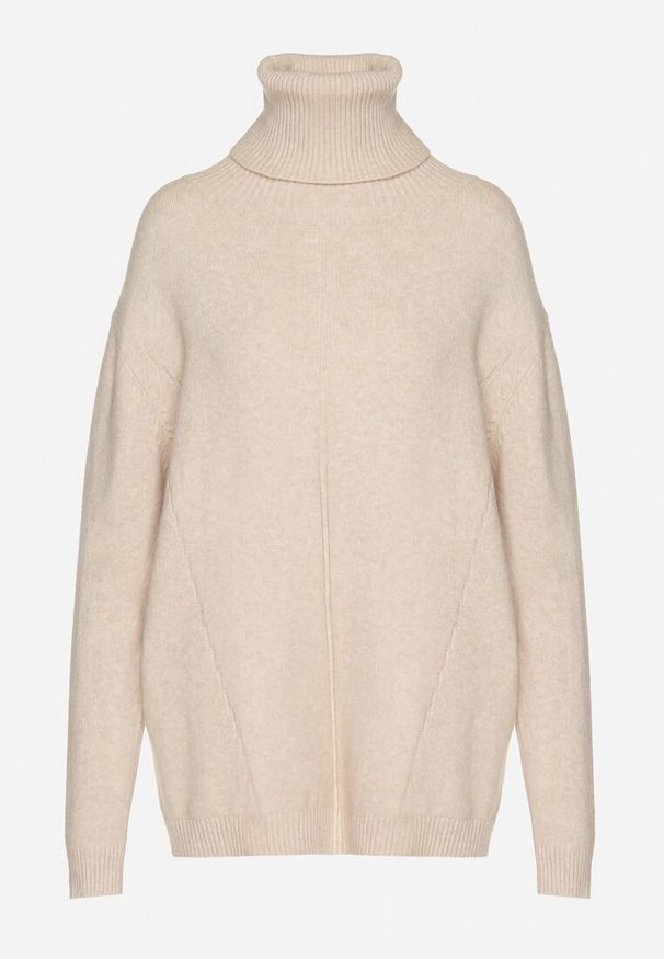 Born2be - Beżowy Sweter z Golfem i Dodatkiem Kaszmiru Rorizia. Okazja: do pracy, na co dzień. Typ kołnierza: golf. Kolor: beżowy. Długość: długie. Wzór: aplikacja. Materiał: kaszmir. Długość rękawa: długi rękaw. Sezon: zima, jesień. Styl: casual, klasyczny