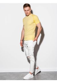 Ombre Clothing - T-shirt męski bez nadruku S1182 - żółty - XXL. Kolor: żółty. Materiał: poliester, bawełna, tkanina. Styl: klasyczny