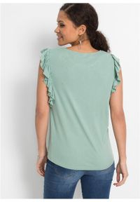 Shirt z koronkową wstawką bonprix zielony pastelowy. Kolor: zielony. Materiał: koronka. Wzór: koronka #2