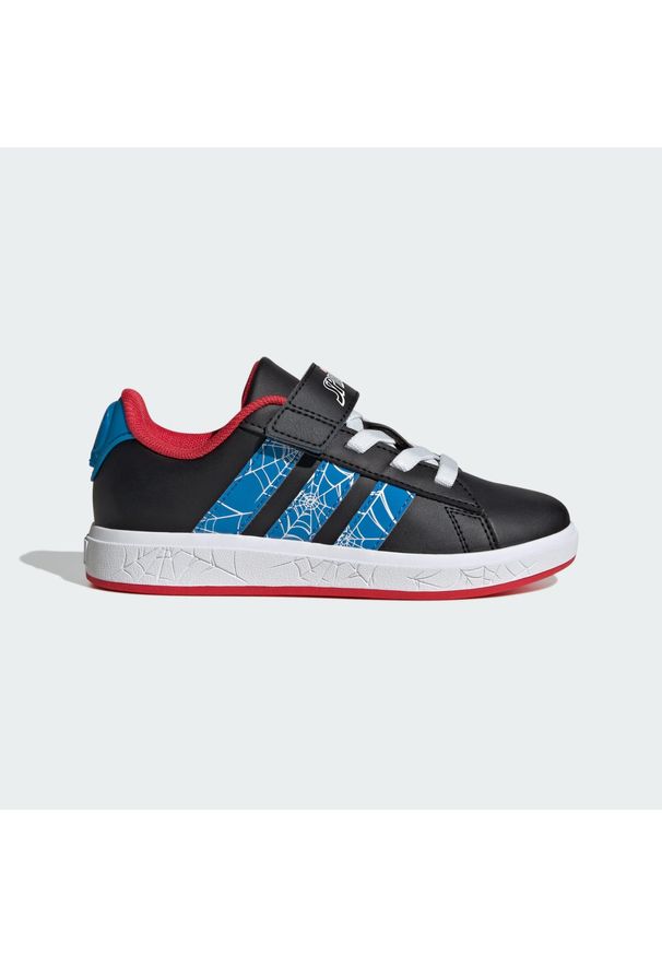 Adidas - Pantofelki dla dzieci adidas Marvel Spider-Man Grand. Zapięcie: pasek. Kolor: czerwony, niebieski, wielokolorowy, czarny. Wzór: motyw z bajki. Sport: turystyka piesza