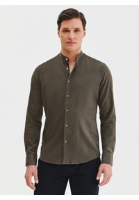 Pako Lorente - PAKO LORENTE – Lniana zielona koszula męska ze stójką. Typ kołnierza: kołnierzyk stójkowy. Kolor: czarny, niebieski, zielony. Materiał: len. Długość rękawa: długi rękaw. Długość: długie. Wzór: gładki #1
