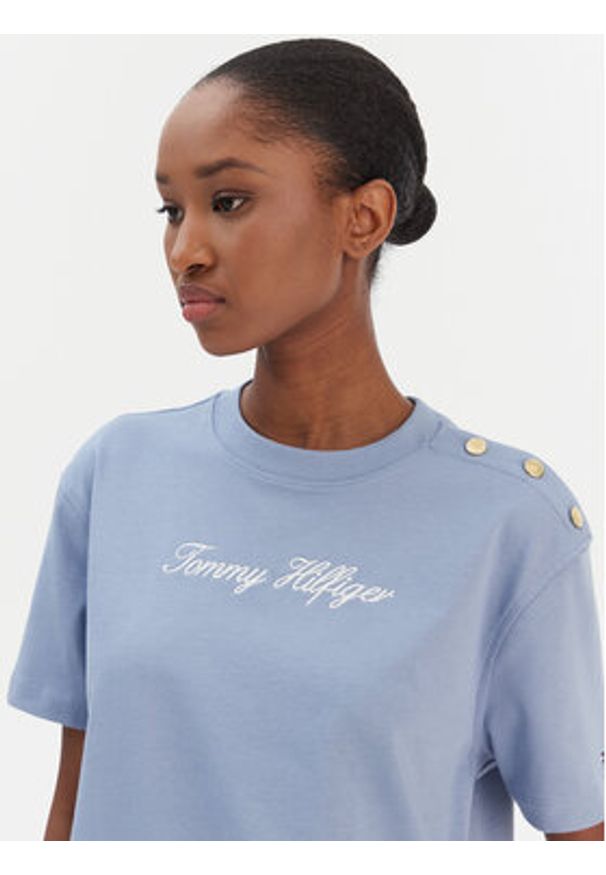 TOMMY HILFIGER - Tommy Hilfiger T-Shirt Script WW0WW47819 Niebieski Regular Fit. Kolor: niebieski. Materiał: bawełna