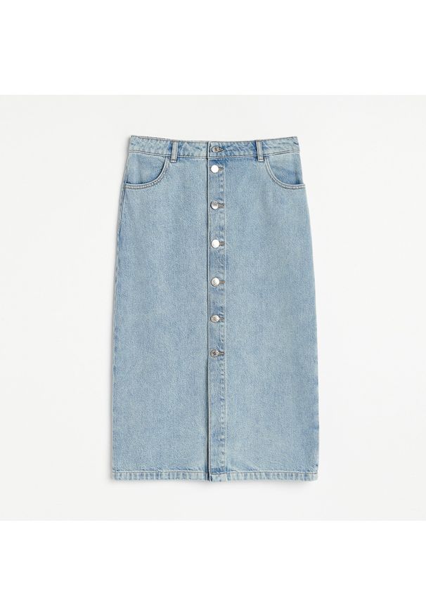 Reserved - Jeansowa spódnica z guzikami - Niebieski. Kolor: niebieski. Materiał: jeans