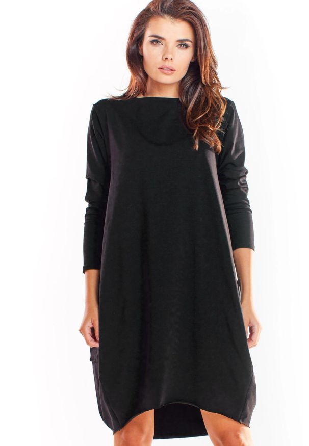 Infinite You - Bawełniana sukienka oversize z długim rękawem czarna. Okazja: na co dzień, do pracy, na spacer. Kolor: czarny. Materiał: bawełna. Długość rękawa: długi rękaw. Sezon: wiosna, lato, jesień, zima. Typ sukienki: oversize. Styl: casual, elegancki