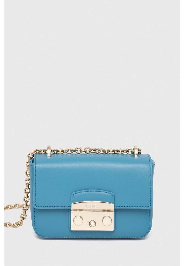 Furla torebka skórzana kolor niebieski. Kolor: niebieski. Materiał: skórzane