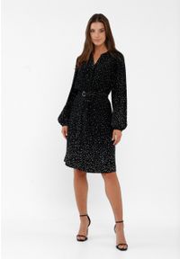 Volcano - Elegancka sukienka G-NOELIA. Kolor: czarny. Materiał: skóra, wiskoza, materiał. Wzór: kropki, nadruk. Styl: elegancki #1