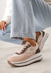 Born2be - Różowe Sneakersy na Grubej Podeszwie z Perforacją i Tweedowymi Wstawkami Idaphyphe. Okazja: na co dzień. Kolor: różowy. Materiał: jeans #5