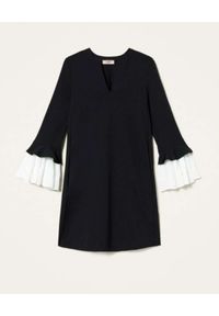 TwinSet - TWINSET - Czarna sukienka z kontrastowym mankietem. Kolor: czarny. Typ sukienki: proste. Długość: mini #2