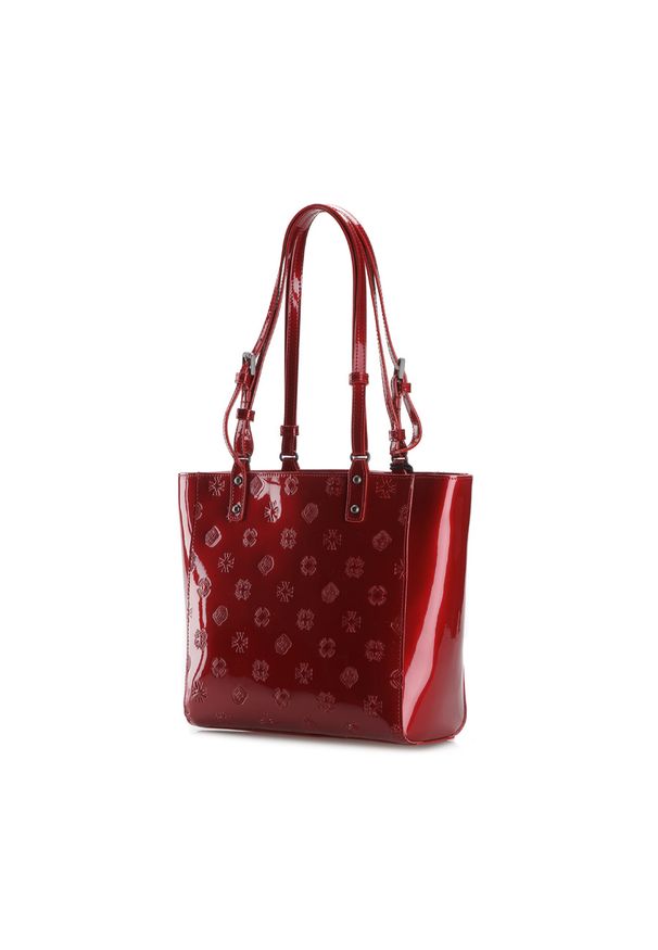 Wittchen - kuferek skórzany lakierowany z monogramem. Kolor: czerwony. Wzór: aplikacja. Materiał: skórzane, lakierowane. Styl: elegancki. Rodzaj torebki: na ramię