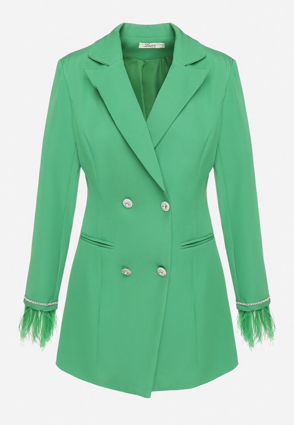 Born2be - Zielona Sukienka Mini o Fasonie Marynarki z Cyrkoniami Silveria. Kolor: zielony. Długość: mini