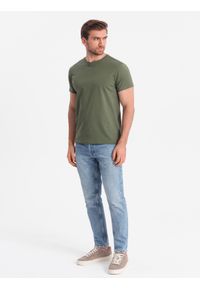 Ombre Clothing - T-shirt męski klasyczny bawełniany BASIC - khaki V6 OM-TSBS-0146 - XXL. Okazja: na co dzień. Kolor: brązowy. Materiał: bawełna. Wzór: jednolity. Styl: klasyczny #4