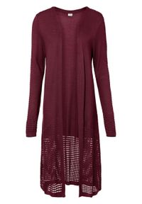 Długi sweter bez zapięcia z przyjaznej dla środowiska wiskozy w ażurowy wzór bonprix czerwony rubinowy. Kolor: czerwony. Materiał: wiskoza. Długość: długie. Wzór: ażurowy #1