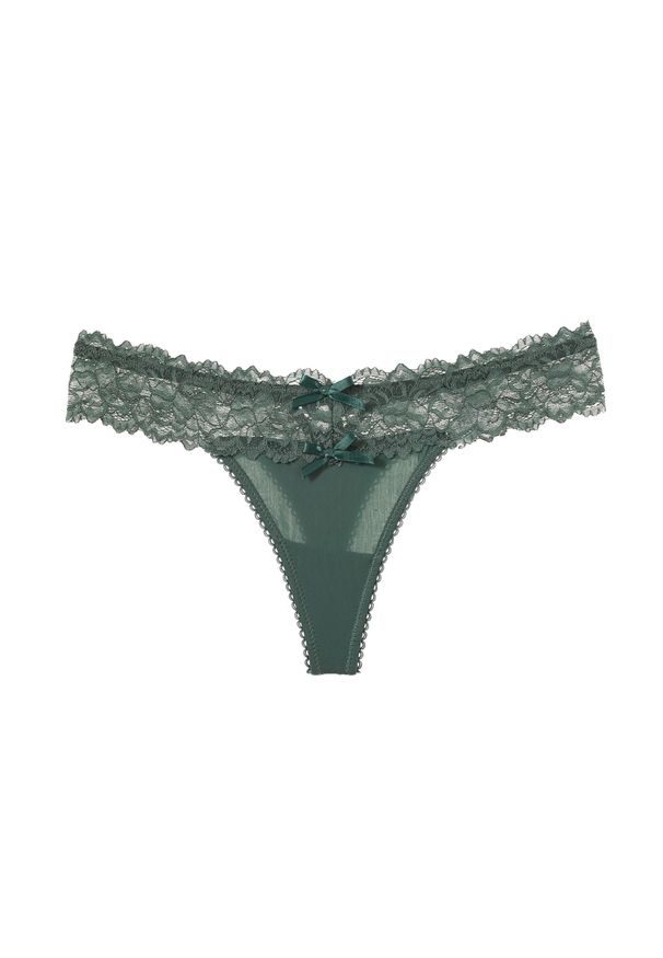 Intica - Stringi koronkowe z gładkim wykończeniem na co dzień i okazje Otha. Kolor: zielony. Materiał: koronka. Wzór: gładki