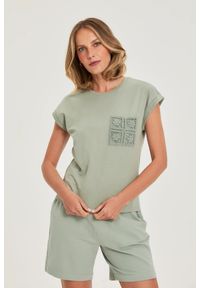 MOODO - T-shirt z bawełny oliwkowy. Kolor: oliwkowy. Materiał: bawełna #1