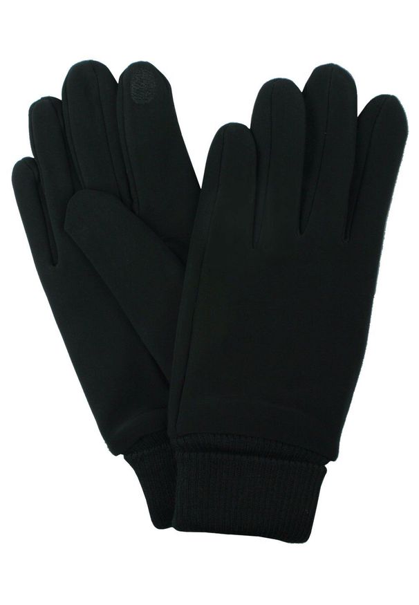 EM Men's Accessories - Sportowe Rękawiczki ze Ściągaczem - Czarne. Kolor: czarny. Materiał: poliester. Wzór: aplikacja. Sezon: zima, jesień. Styl: sportowy